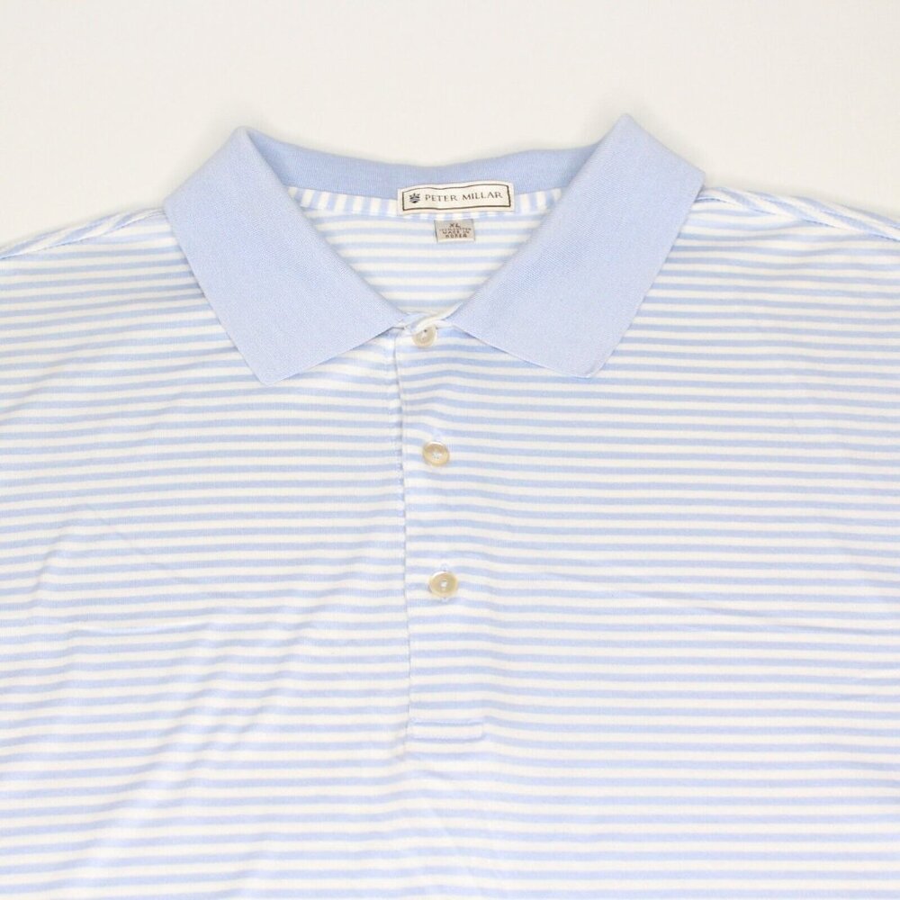 Peter Millar XL 3 Button Striped Pro Golf Light Blue White Polo Shirt Activewear - Picture 6 of 9